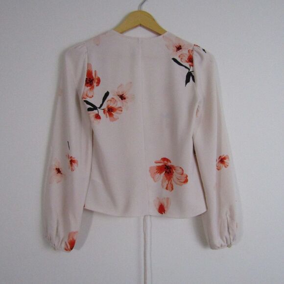 Aritzia Wilfred Top XS Pink Floral Tia Drapey Front Tie Romantic Feminine Modern - Picture 9 of 14